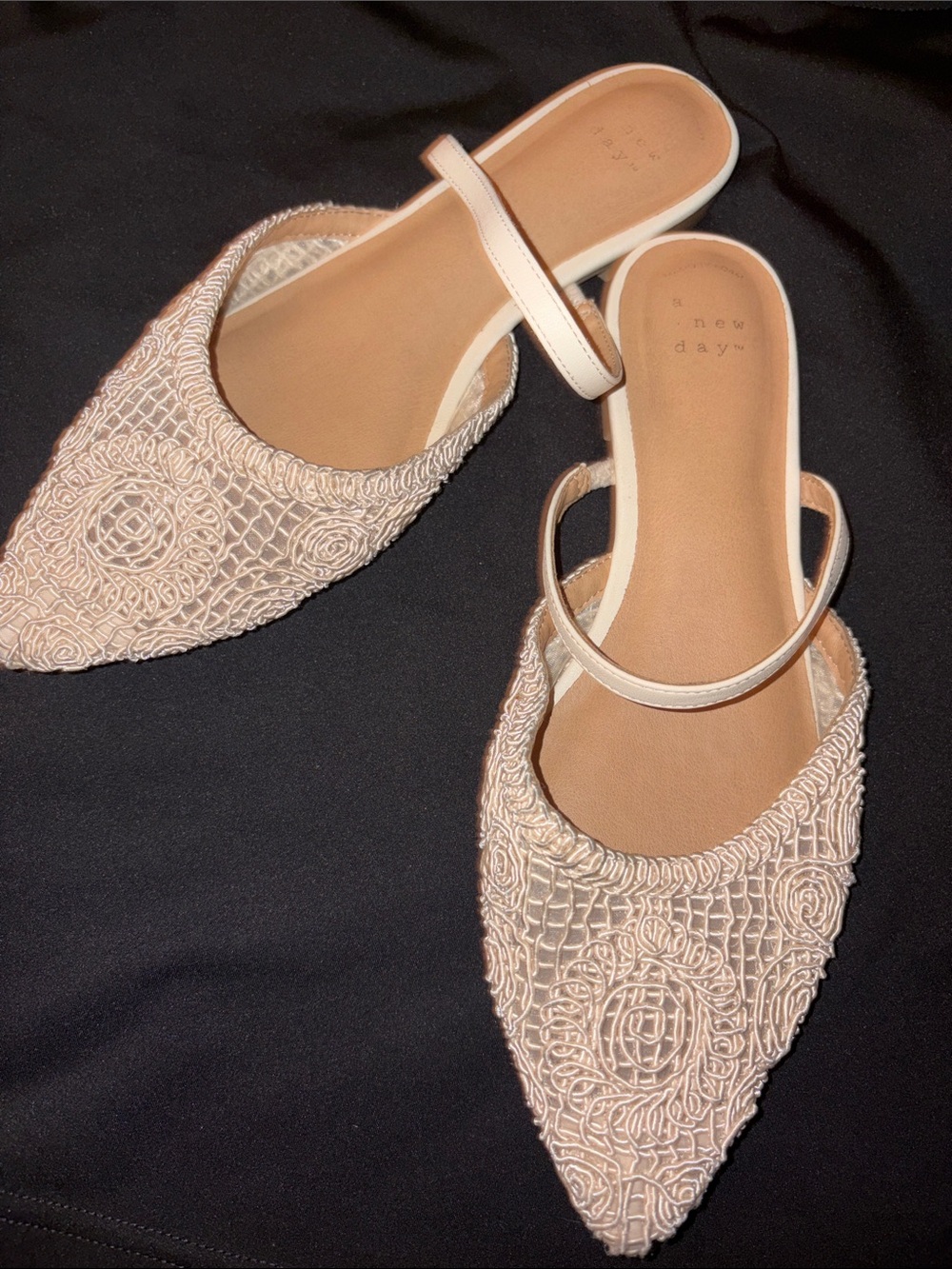 a new day Beige Embroidered Pointed-Toe Mules